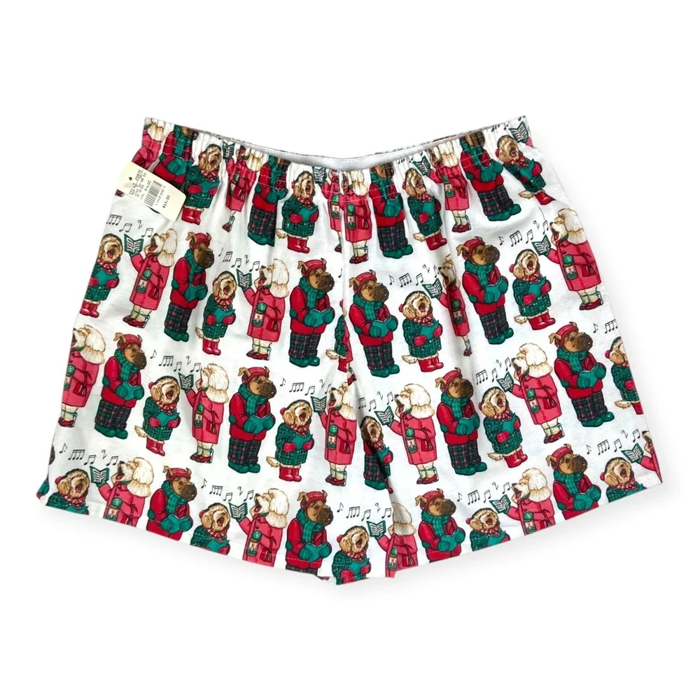 Joe Boxer Vintage Flannel Christmas Caroling Dogs Pajama Shorts
